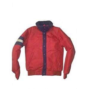 Vintage Alpine Designs Men's Red and Navy Snap-Button Ski Jacket